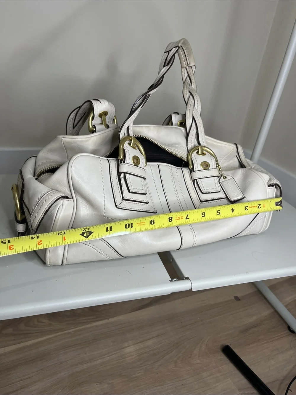 Coach  Cream Soho Mia Shoulder Bag with Braided Handles and Gold Hardware
